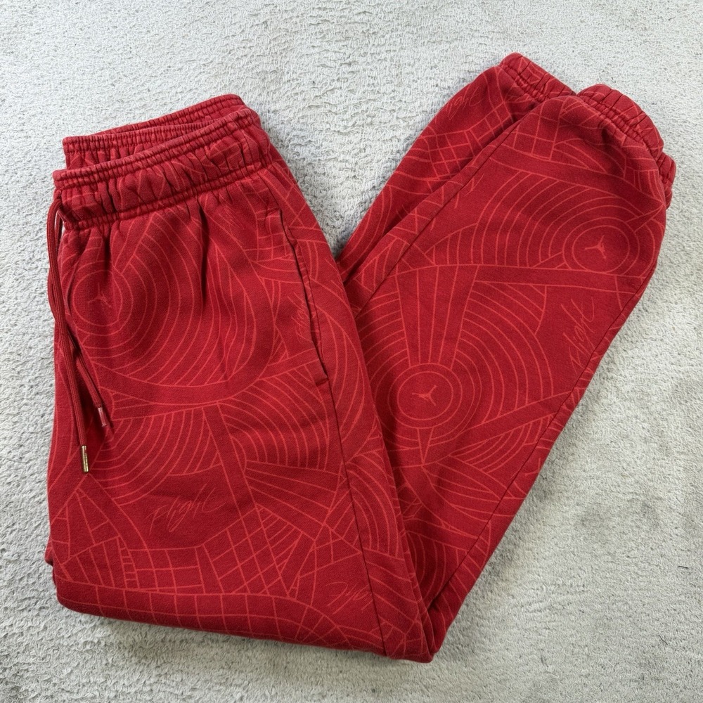 Air Jordan Joggers Mens Small Red Fleece Drawstring Gym Geometric Sweatpants